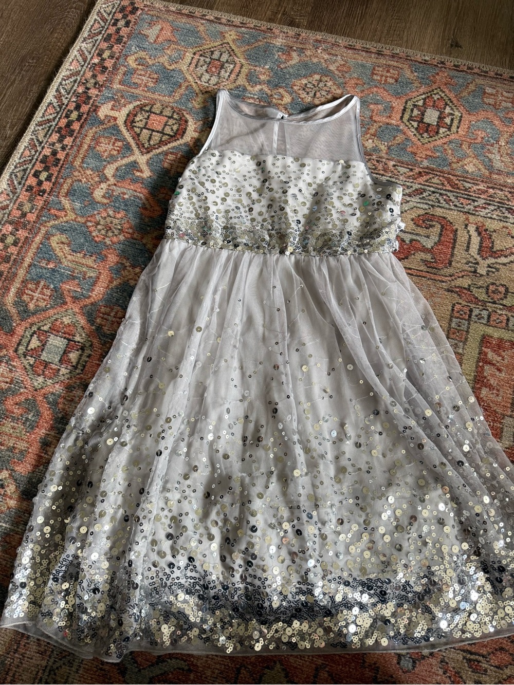 Crystal Doll Silver Sequin Tulle Party Dress for Girls